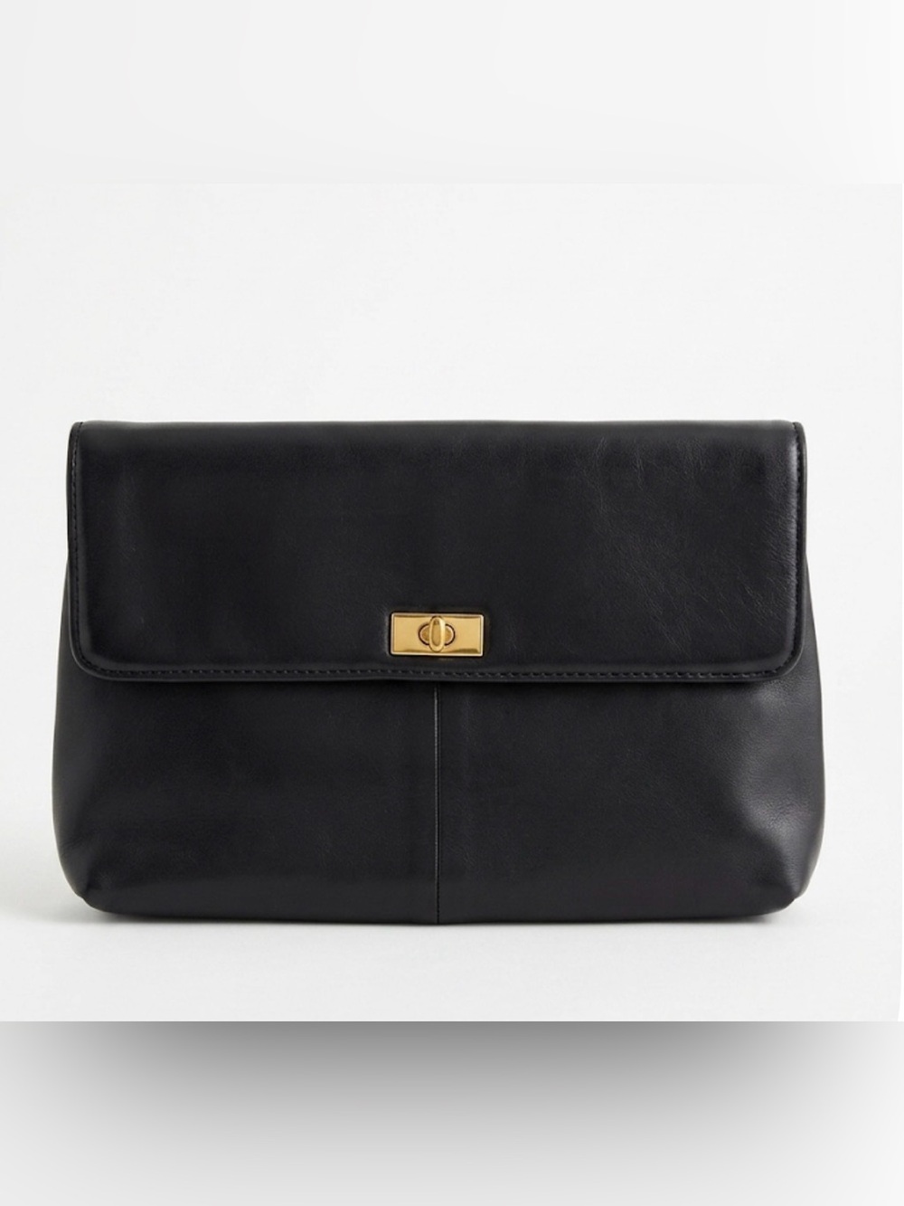 J.Crew Black Leather Turnlock Oversized Clutch Bag